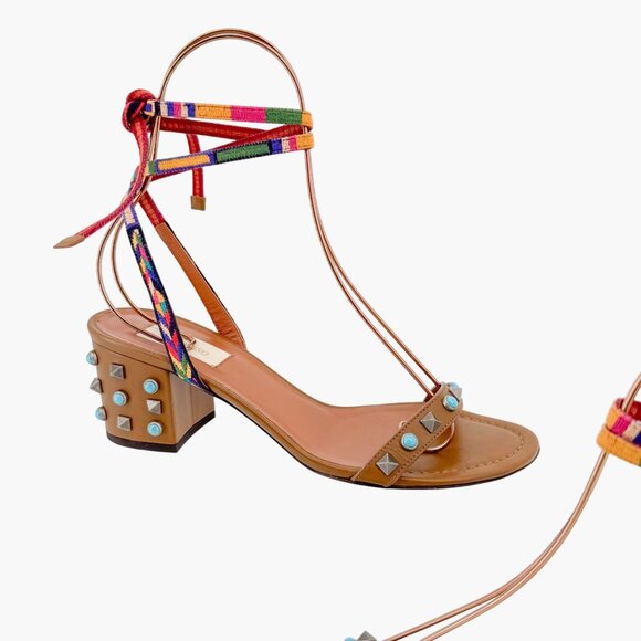 Valentino Garavani Rockstud Rolling Sandals EU 38.5 US 8.5 Brown Ankle Wrap - Picture 8 of 12